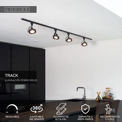 Lucide TRACK DORIAN Foco de riel - Sistema de carril monofásico / Iluminación con rieles - 1xES111 - Negro (Extensión)